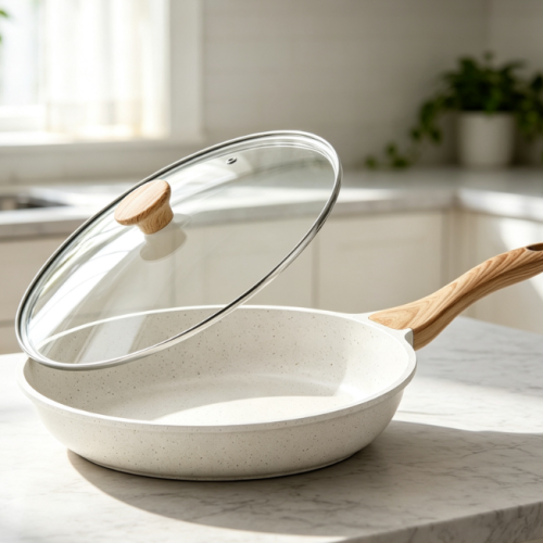Ceramic Non-Stick Frying Pan With Lid, Non-Toxic, Heat-Resistant Handle