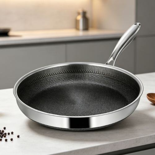 Hybrid Stainless Steel Frying Pan, Stay-Cool Handle, Compatible With All Stovetops