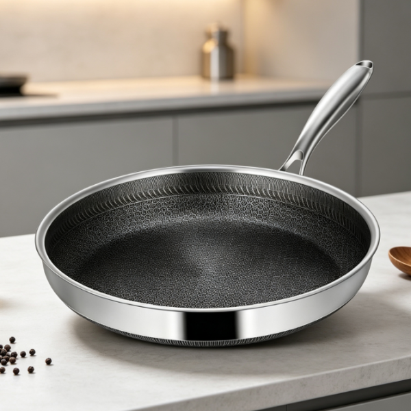 Hybrid Stainless Steel Frying Pan, Stay-Cool Handle, Compatible With All Stovetops