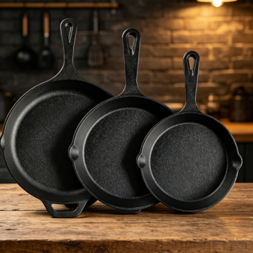 Cast Iron Frying Pan 3-Piece Set, Pre-Seasoned, Chef-Grade Quality